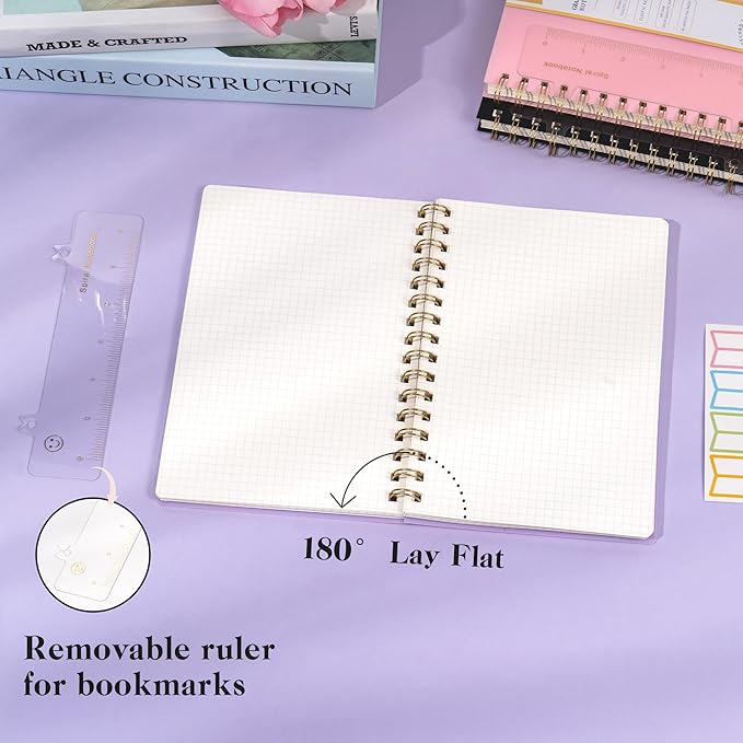 Yoment Graph Paper Spiral Notebook A5 Graphing Notebook 160 Pages Graph Paper Notebook Spiral Bound Waterproof Plastic Hardcover Spiral Journal 5x7 Grid Notebooks for Note Taking,Purple