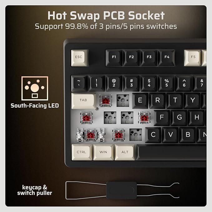 LTC Nimbleback NB1041 PRO Wireless Mechanical Keyboard w/Display Screen & Knob, 2.4Ghz/ BT/USB-C Wired RGB 104 Keys Creamy Keyboard, 3-Layer Foam, Hot Swappable PCB, Software Support, Red Switch