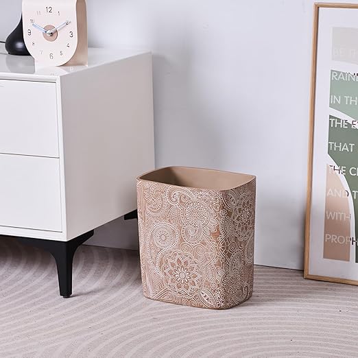 Polytree Boho Flowers Bathroom Trash Can 1.8 Gallon(7 Liter) Small Kitchen Garbage Can,Living Room Bedroom Trash Can, Decor Wastebasket for Home Office,Retro Brown