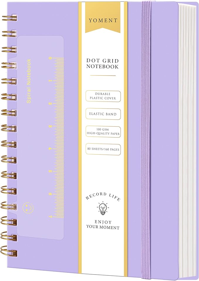 Dot Grid Spiral Notebook A5 Spiral Bullet Dotted Journal 160 Pages Thick Dot Paper Notebooks Plastic Hardcover Spiral Notebook 5x7 Wire Bound Notebooks for Note Taking School Office Supplies,Purple