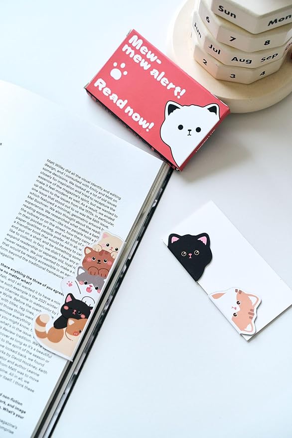 5pcs Cute Magnetic Bookmark, Funny Peeping Cat Book Marker Clip for Teachers, Students, Book Lovers Gifts, Printing on 2 Side