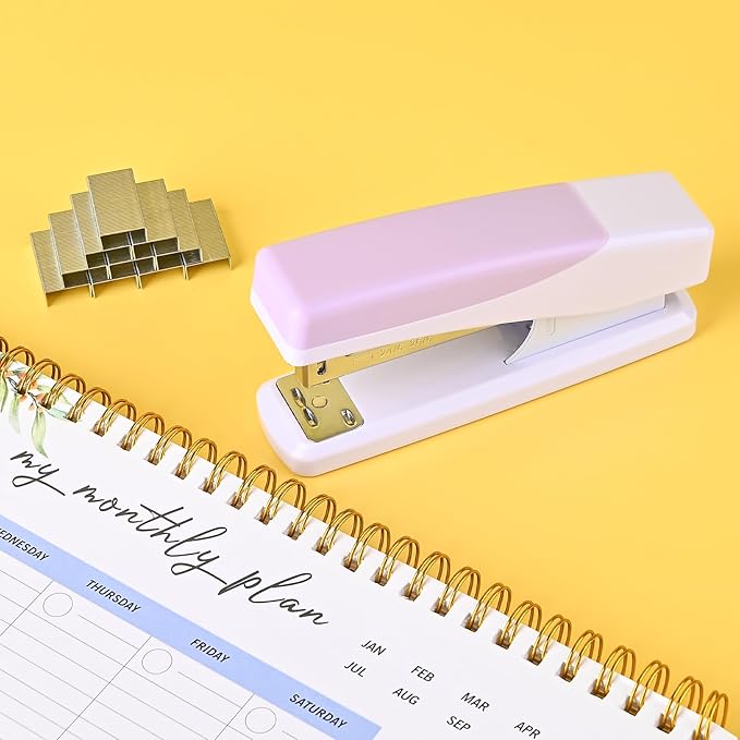Temiary Morandi Desktop Stapler with 400 Standard Staples, 25 Sheet Capacity, Jam Free, No Effort Staplers for Classroom Office (Purple)