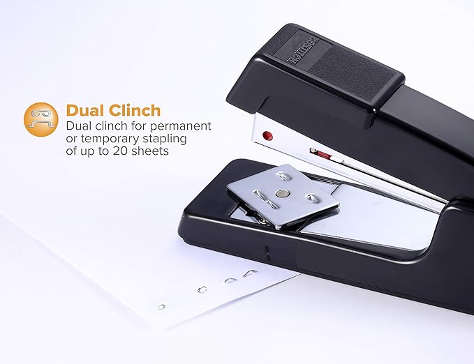 Bostitch Office B400 Executive Compact Stapler, 20 Sheet Capacity, Durable, Metal Design, Opens for Tacking, Dual Clinch, Half-Strip, Black