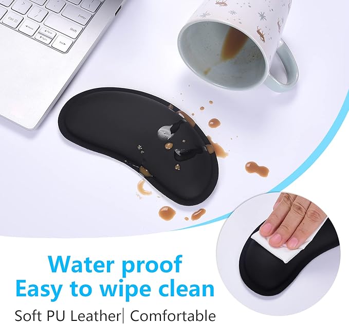 Dapesuom Mouse Wrist Rest, Ergonomic Memory Foam Mouse Wrist for Computer Desk Mats Support, PU Leather Hand Rest Pad Cushion for Gaming, Laptop, Men, Women, Pain Relief & Easy Typing, Black