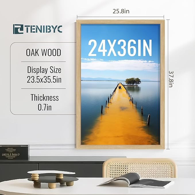 24x36 Poster Frame 3 Pack - Light Oak, Natural Wood Grain Picture Frame, Suitable for Photos, Puzzles, Paintings & Maps, Wall Hanging
