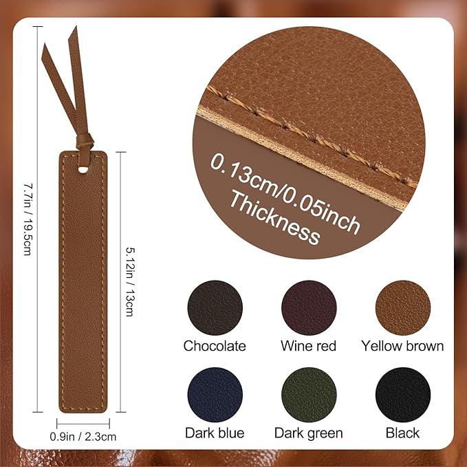 Leather Bookmark, 6 Pcs Classic Style Bookmark for Men, 0.05 Inches Thin Handmade Stitched Book Mark, Page Markers Reading Gifts for Book Lovers and School Students (Dark Retro)