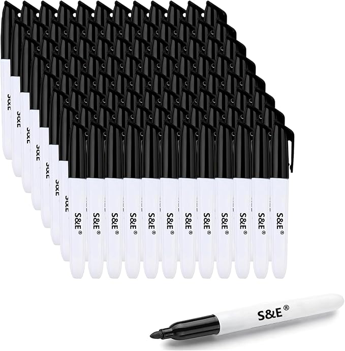 S & E TEACHER'S EDITION 96 Pcs Dry Erase Markers, Black with Low-Odor Ink, Black Whiteboard Markers for School, Office, or Home