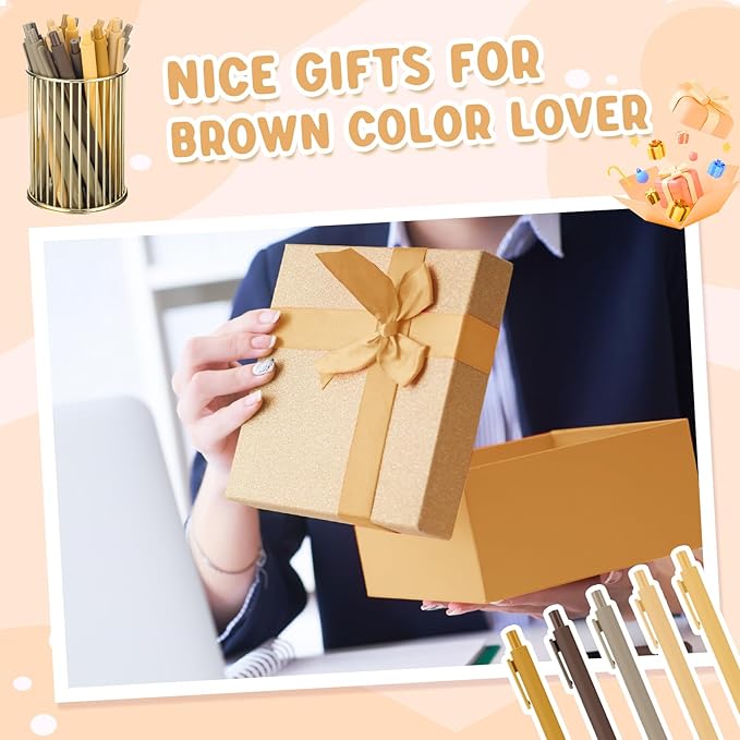 100 Pcs Ballpoint Pens Bulk Retractable Writing 1. 0 mm Black Ink Cute Pens Smooth Writing Color Fancy Gift for Teacher Student Employee Office School Home Baby Shower Supplies (Brown Series)