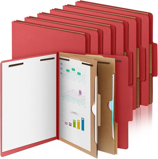 Skyygemm 12 Pcs Classification Folders Letter Size, 2 Pocket Dividers Pressboard File Folder with Fasteners, Expanding File Organizer Bulk for Teachers, Clergy, Office, Church, Christmas (Red)