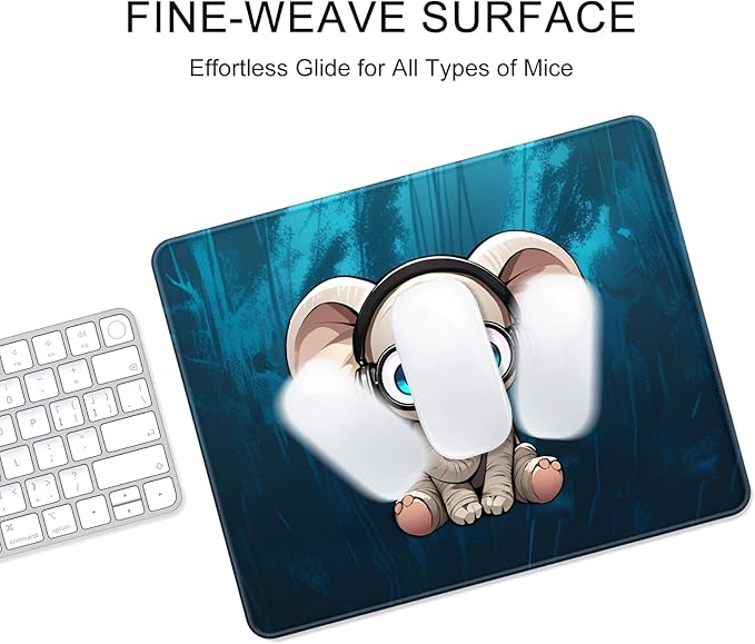 Auhoahsil Mouse Pad, 12 x 10 in Animals Theme Computer Mouse Pad for Desk, Premium-Textured Non-Slip Rubber Stitched Edges Waterproof Square Mouse Mat for Gaming Work Wireless Mice, Elephant