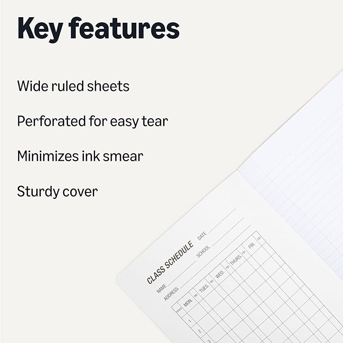 Amazon Basics Composition Notebook, Wide-Ruled, Sturdy Cover with Conversion Charts, for School, Home, and Office Use, 100 Sheets, 4-Pack, Marble Black, 9.75" x 7.5"