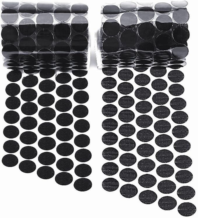 Self Adhesive Dots, Strong Adhesive 400pcs(200 Pairs) 0.59 inch Diameter Sticky Back Hook Nylon,Loop Strips with Waterproof Sticky Glue Tapes for Classroom, Office, Home(Black)