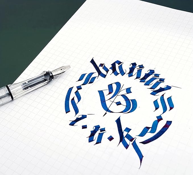 Lanxivi Yongsheng Calligraphy Fountain Pen Set Transparent Clear, 6 Assorted Tip Sizes for Art Drawing and Writing Signature