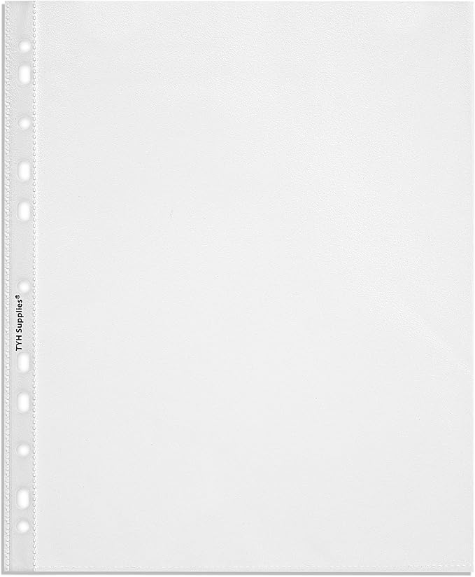 TYH Supplies 100 Pack Heavyweight Clear Sheet Protectors for 3 Ring Binder | 8.5 x 11 Inch | Non Glare 11 Hole Plastic Page Protectors for Home, Office, and School | Top Loader Plastic Sleeves