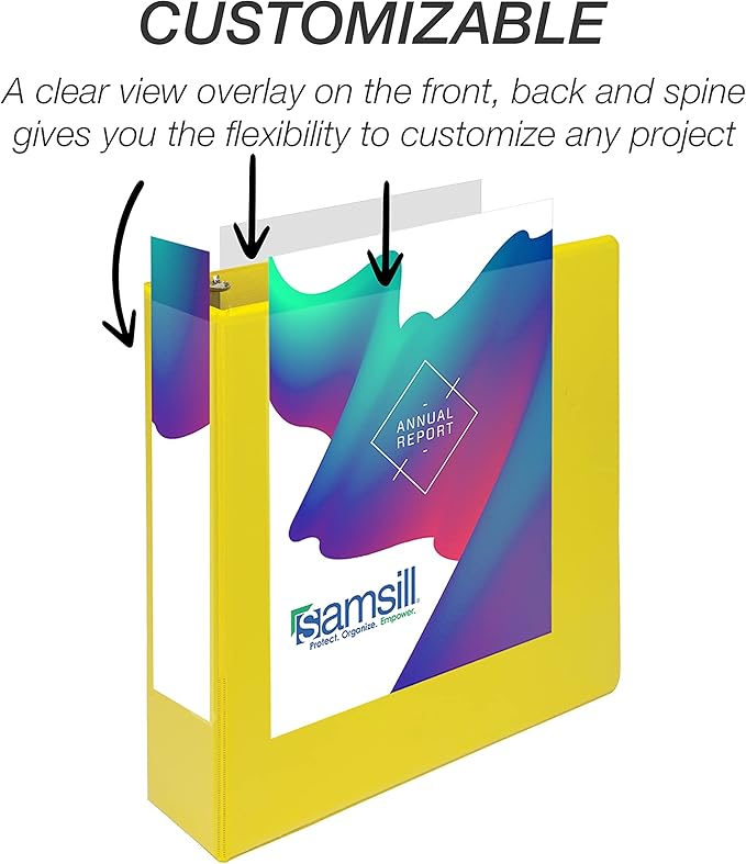 Samsill Durable 2 inch 3 Ring Binder, Made in USA, D Ring Binder, FSC 100% Recycled Chipboard, Yellow, 12 Pack