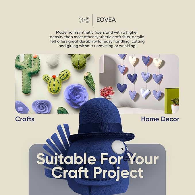 EOVEA | Acrylic Felt Fabric by The Yard - Non-Stiff, Soft Material - 72" Wide - 1.6mm Thick Felt Sheets for DIY Crafts, Sewing, Upholstery, Cushion, Padding(Charcoal, One Yard)