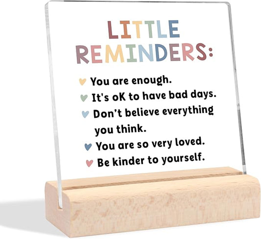 Inspirational Encouragement Gifts for Women, Motivational Gifts Positive Little Reminders Clear Desk Decorative Sign with Wooden Stand for Office Home