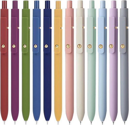 FIOVER 12Pcs Gel Pens, 0.7mm Medium Point Smooth Writing Pen, Black Gel Ink Journaling Supplies for Note Taking, Cute Aesthetic Office School Supplies Gifts for Women(12PCS Black Ink)