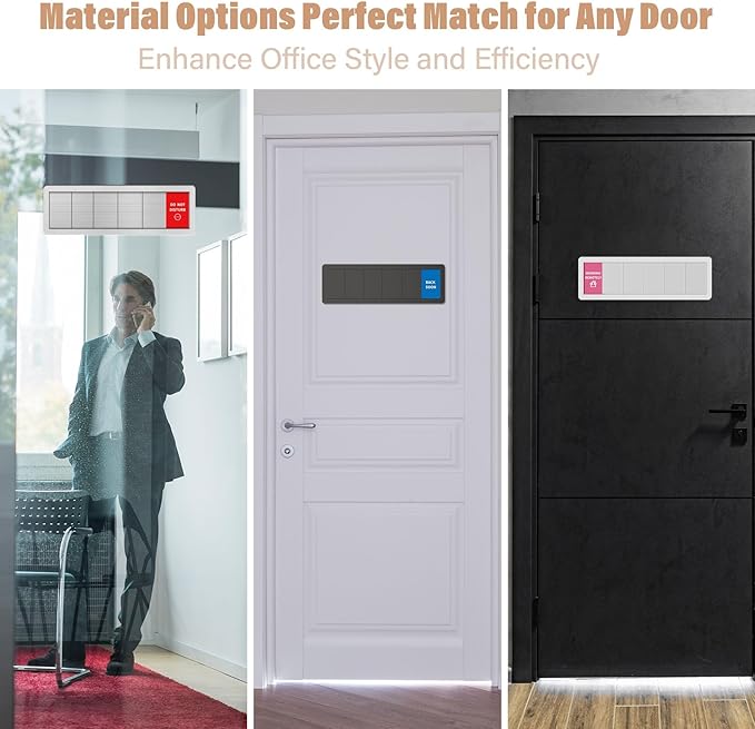 Office Door Sign-6 Options Door Signs for Office In A Meeting Sign/Out Of Office/Do Not Disturb/Working From Home/Please Knock/Back Soon Privacy Office Slider Sign for Meeting & Conference Room