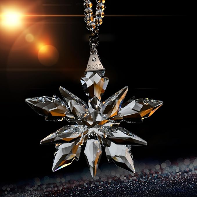 2025 Annual Edition Crystal Snowflake Christmas Ornament,Iridescent Holiday Tree Keepsake, Window Suncatcher,Winter Decor Gift (2025 Clear)