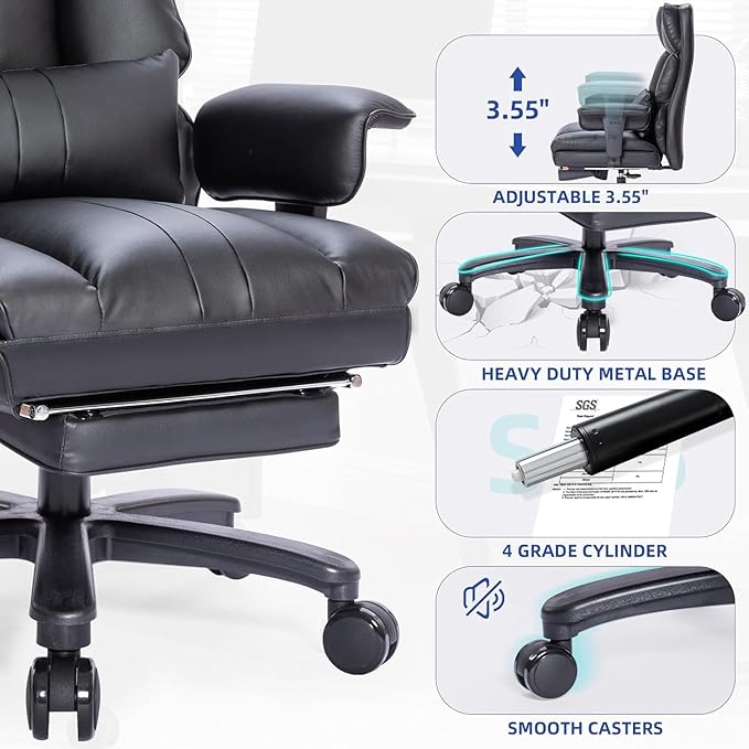 Big and Tall Office Chair 500lbs Wide Seat Executive Office Desk Chair High-Back Office Task Chair with Foot Rest, Ergonomic Lumbar Support Computer Office Chairs for Heavy People(Black)