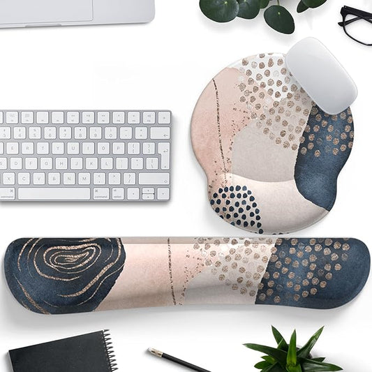 Ergonomic Boho Mouse Pad with Wrist Support Gel and Keyboard Wrist Rest, Non-Slip Pu Base Gaming Kawaii Cute Mouse Pad for Boho Office Decor, Easy Typing & Pain Relief