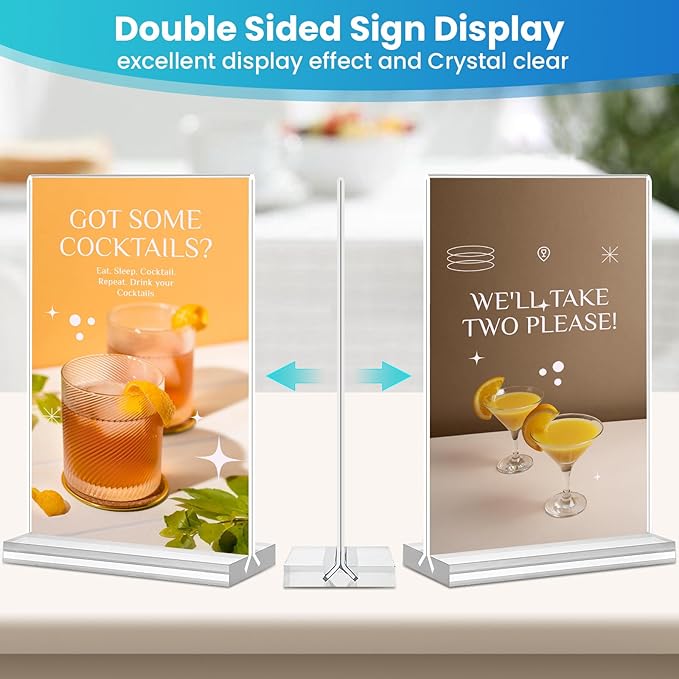 Acrylic Sign Holder 4x6, 15 Pack Clear Double Sided Menu Vertical Display Stand, Desktop Paper Holder Suitable for Restaurants, Office, Store, Show Fair