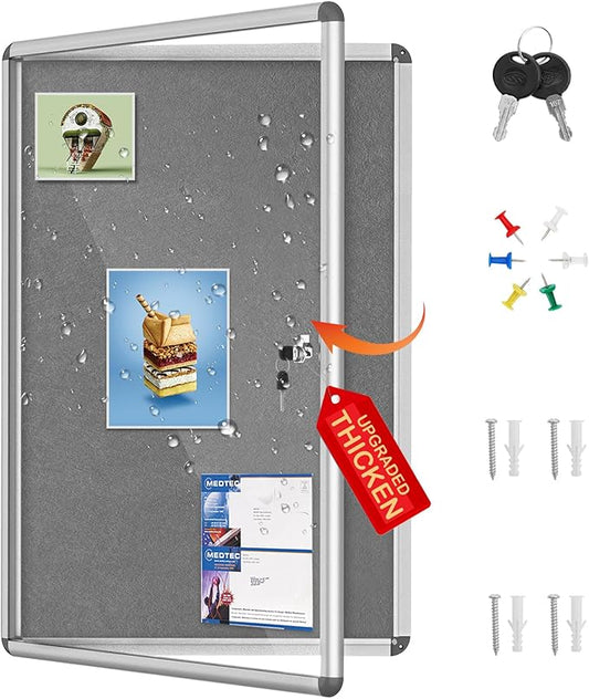 Magula 36"x24" Enclosed Bulletin Board Tamper-Proof Dispaly Case, Aluminium Frame, Shatter Resistant Lockable Bulletin Board, Lockable Noticeboard