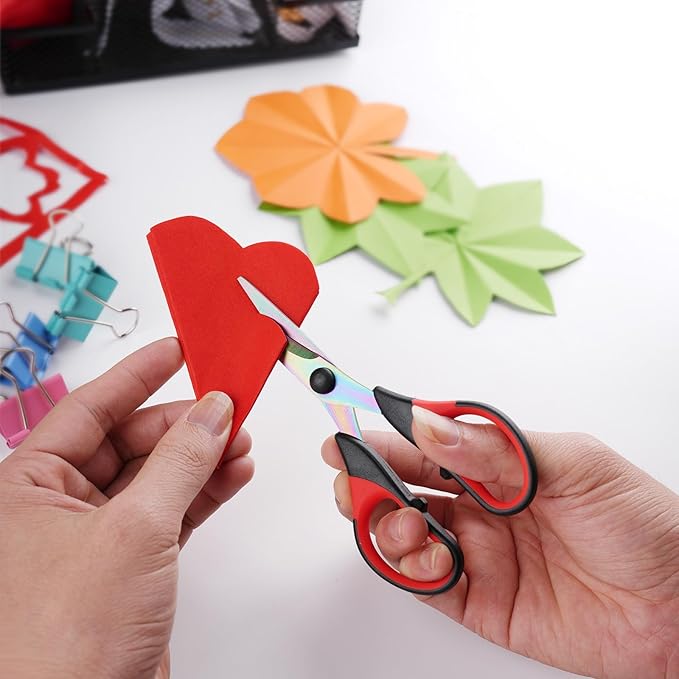 Craft Scissors Set of 3 Pack, All Purpose Sharp Titanium Blades Shears, Comfort Grip Handle, Multipurpose Fabric Scissors Tool Great for Adults, Office, Sewing, School and Home Supplies, Red&Black