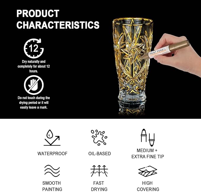 Betem Oil Based Paint Markers, Dual Tip Paint Pens(0.7mm & 3mm), Gold Silver Permanent Paint Marker Pen, Waterproof, Quick Dry, for Fabric, Rock Painting, Wood, Plastic, Metal, Canvas (2Gold2Silver)