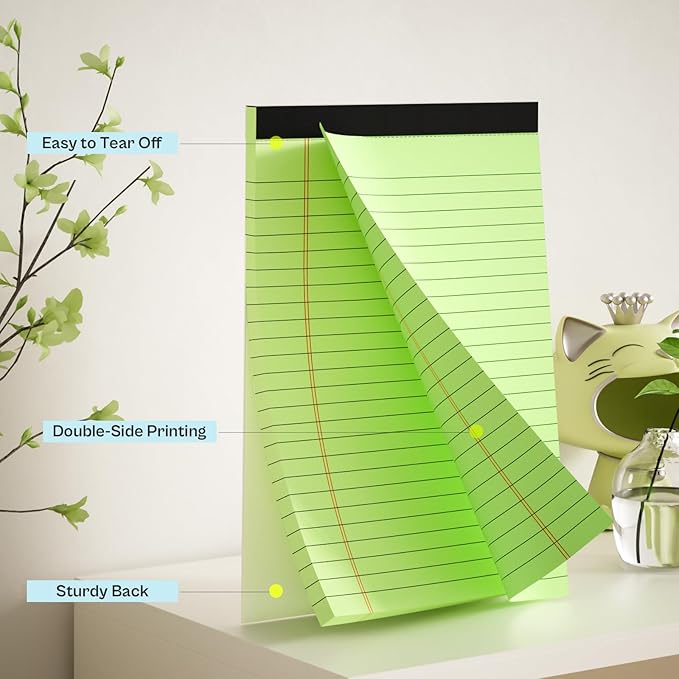 6 Pack Legal Pads 5x8 Note Pads College Ruled Notepad Pink/Green/Blue Perforated Small Legal Pads 80GSM Notepads 30 Sheets Writing Pads Line Paper Pad for School, College, Office, Business