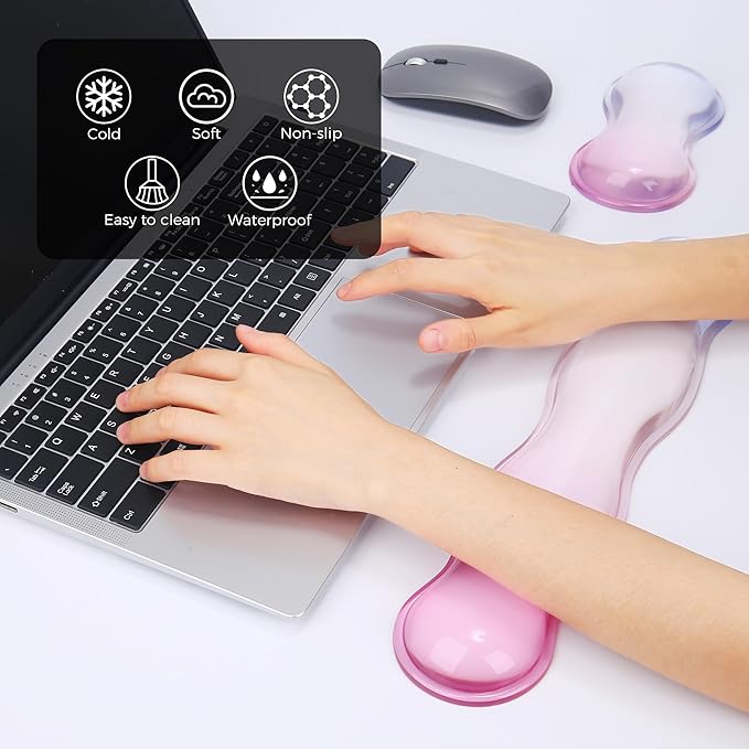 Gel Wrist Rest for Keyboard and Mouse, Wrist Rest for Keyboard, Mouse Wrist Support, Pain Relief, Cool Touch, Non-Skid, Mouse Wrist pad