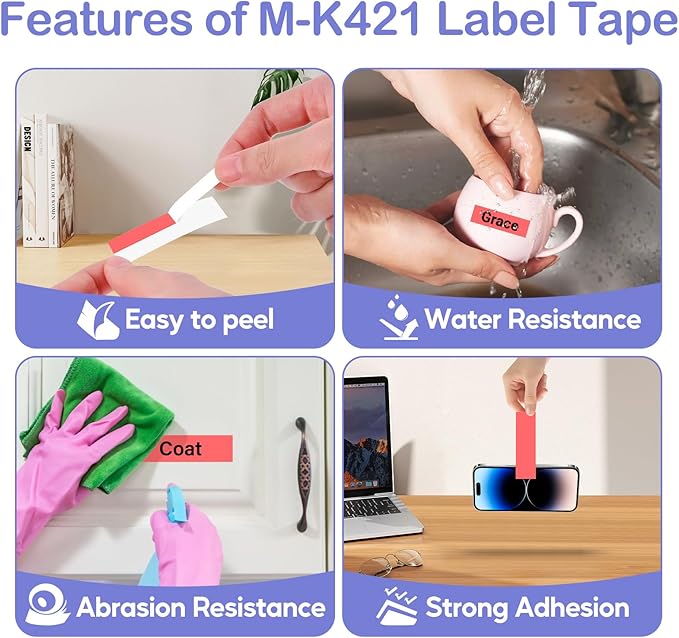 NineLeaf 4 Pack Compatible for Brother P-Touch M Label Tape MK421 M-K421 M421 Black on Red 3/8" (9mm) x 26.2ft (8m) Labeling Refill Cartridge Work in PT-45M PT-65 PT-70 PT-80 PT-M95 Label Maker