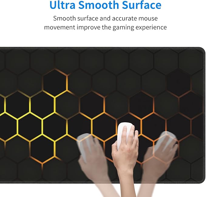 Hexagon Honeycomb Golden Large Mouse Pad, Gaming Desk Mat, XL Extended Keyboard Desk Pad, 31.5"x11.8" Non-Slip Rubber Base Big Mousepad with Stitched Edges for Home and Office