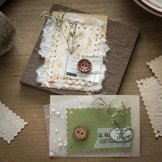 Vintage Scrapbook Paper Set, 144 PCS Textured Craft Paper Kit with Glue Tape for Journaling, Scrapbooking, DIY Crafts, and Art Supplies