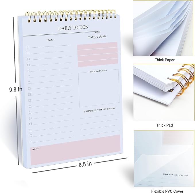 KAICN Daily to Do Notepads - Task Checklist planner, Time Management planner, To Do lists, Organizer with Today's Goals, Notes, 52 Undated Agenda Tear-off Sheets, 6.5 x 9.8 inches (Pink)