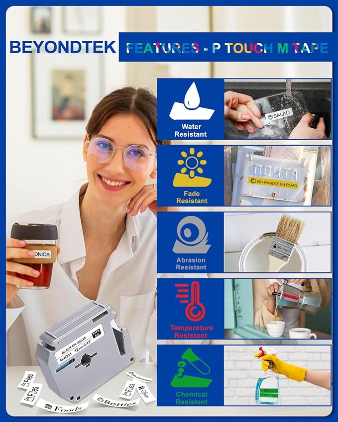 M Tape Work for PT-65 PT-70 PT-70BM PT-M95 Replace with Brother P Touch M Tape 12mm 0.47 Colors for M-K231s/M-431/M-531/M-631/M-731/M-831/M-931s with Label Maker PT-45 PT-80 PT-90 8m 26.2ft