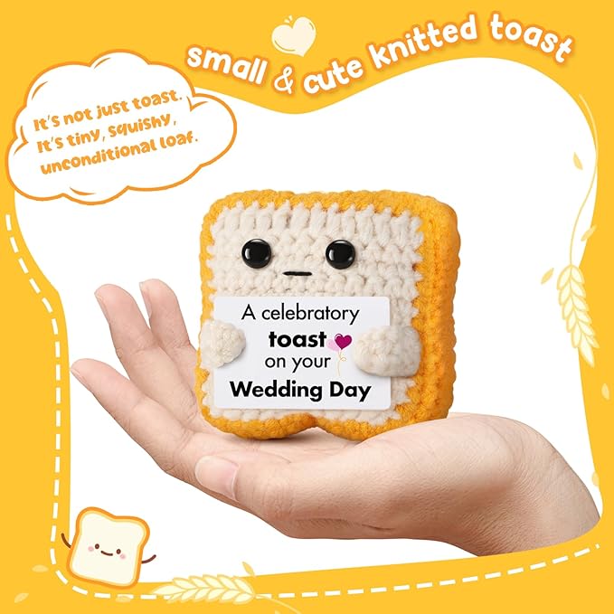 Wedding Gift for Couple, Bride and Groom - Funny Crochet Toast Keepsake - Unique Bridal Shower, Engagement Gift for Mr & Mrs - Cute Home Decor & Card Alternative