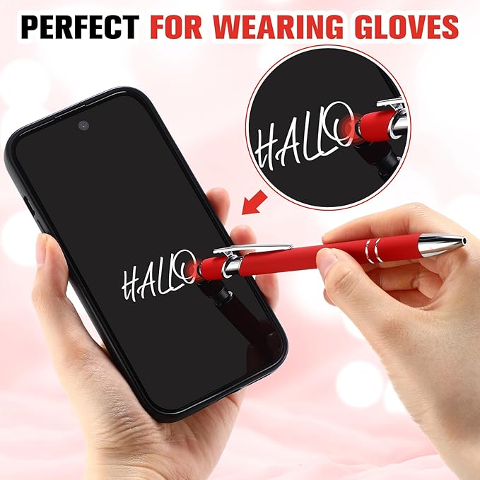 Zonon 38 Pieces Rubberized Ballpoint Pen with Stylus Tip Stylish Metal Pen Capacitive Styli with Soft Rubberized Grip, Black Ink for Most Devices(Red)