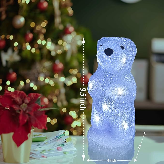 Anycosy Christmas Lighted Acrylic Bear Decoration,Rotating Battery Operated Lights for Indoor Use,Perfect for Tabletop, Windowsill, Mantel, and Bedroom