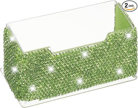 PATIKIL Rhinestone Business Card Holder, Crystal Business Card Holders Bling Business Card Organizer Display Stand for Desktop Desk Office Exhibition, Green
