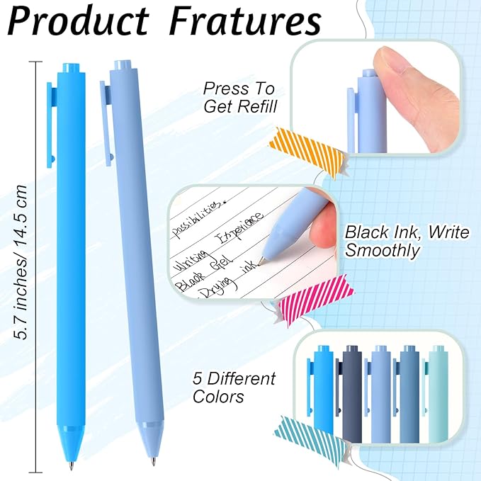 Crtiin 50 Pcs Gel Ink Pens Bulk Black Ink, Smooth Writing Cute Colorful Pens for Back to School First Day of School Teacher Student Server Office Supplies Staff Party Favor Gifts (Blue Series)