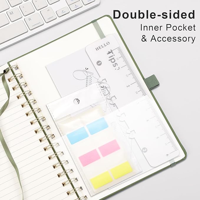 RETTACY Lined Journal Notebook, 140 Numbered Pages, A5 Medium Size (5.7'' x 8.3''), for Men & Women, Journaling, Writing, Work & Office, Spiral-bound, Hardcover, 100 GSM Thick Paper (Light Green)