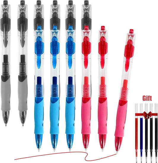 Innertone Black/Red/Blue Gel Pens, 12 Pcs Retractable Fine Point 0.7mm, with 5 Pen Refills,Red/Black/Blue Pen, with Quick-Drying Ink, Suitable for Women, Men, Journal, School, Office
