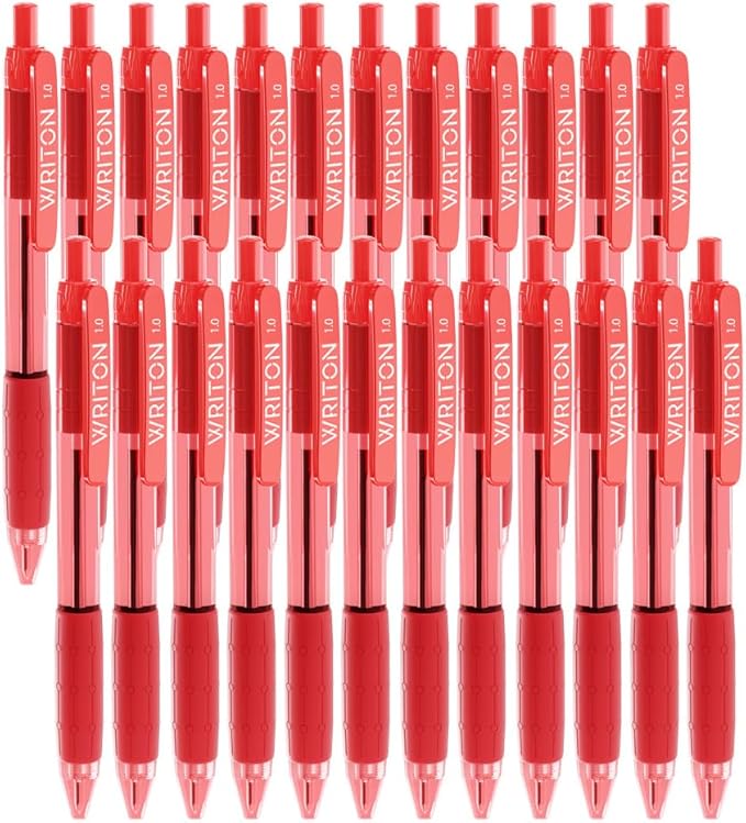 Writon Retractable Ballpoint Pens, Comfort Grip, 1.0mm Medium Point, Red Ink, 24 Pack