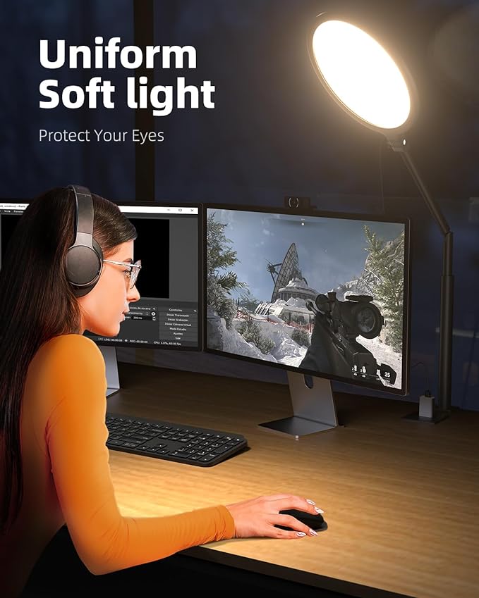 Weilisi 10.2" Desk Ring Light with Stand for Video Call, Ring Light for Desk with Clamp, 360° Rotate & Flexible Height Desk Light, Adjust Arm Desk Lamp for Home Office, Podcast, Gaming, Recording