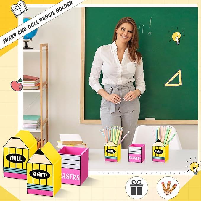 3 Pcs Sharp and Dull Pencil Holder Eraser Buckets Wooden Shaped Dispenser Finished Pen Holder No Diy for Back to School Teachers Classroom Management(Stylish)