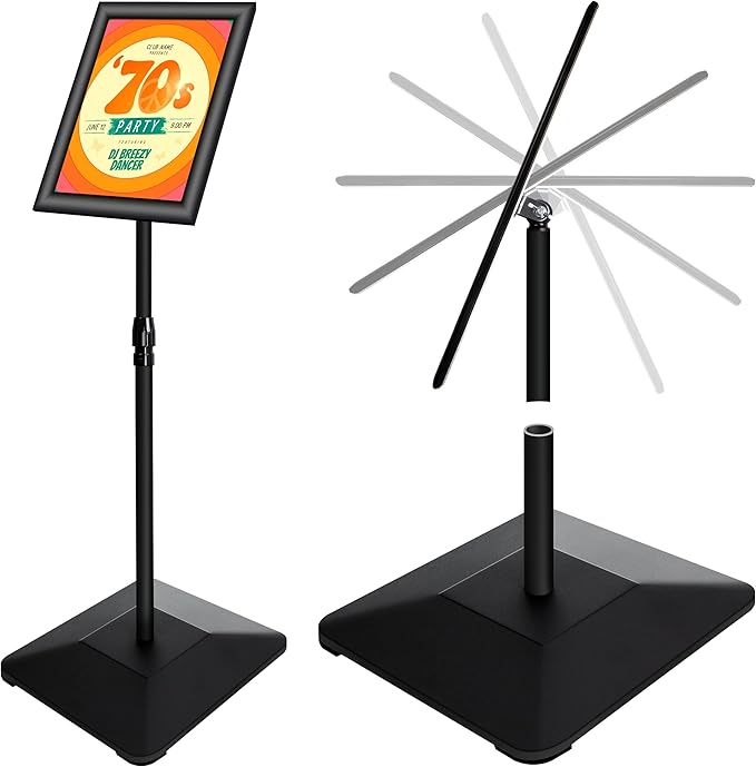 8.5"x11" Pedestal Poster Holder Stand with Heavy Duty Solid Steel Base, Adjustable Floor Standing Sign Holder for Vertical and Horizontal View, Super Stable Display, Black