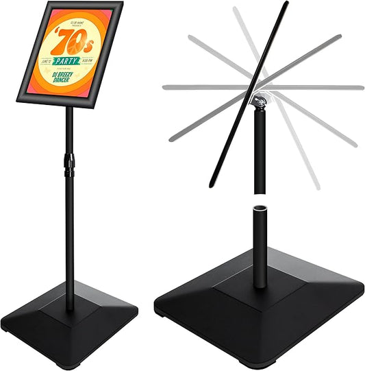 8.5"x11" Pedestal Poster Holder Stand with Heavy Duty Solid Steel Base, Adjustable Floor Standing Sign Holder for Vertical and Horizontal View, Super Stable Display, Black