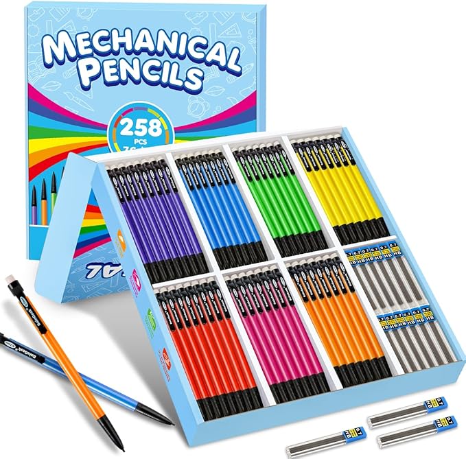 BainGesk Mechanical Pencils, 0.7mm Medium Point, HB #2 Lead, 210 Pack Bulk Mechanical Pencils and 48 Tubes Refills, Assorted Colored Barrels, Office School Supplies